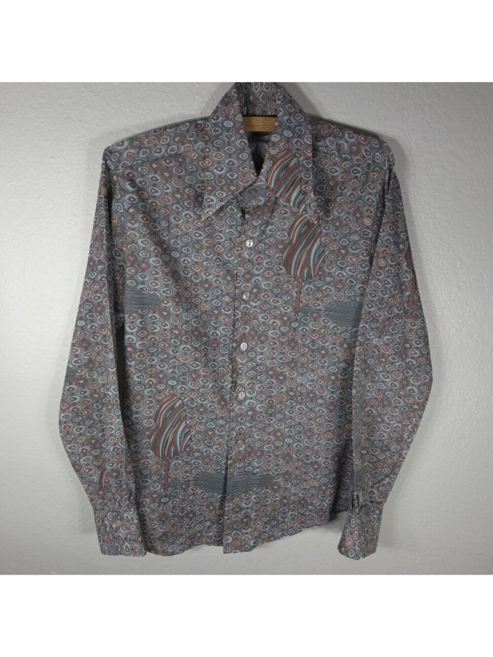 VTG 70s Chemise Et Cie Size S Button Up Shirt Art Retro Peacock Eye Pattern